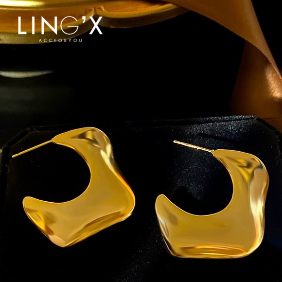 LING'X Jewelry - Fashion Irregular Metal Wave Earrings Gold and Silver